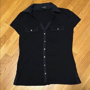 White House Black Market Black Collared Shirt medium EUC
